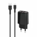 Chargeur secteur 2 Ports USB-A + 1 cable USB-A vers USB-C - 2.1A - IHOWER H905 - allintech - NOIR