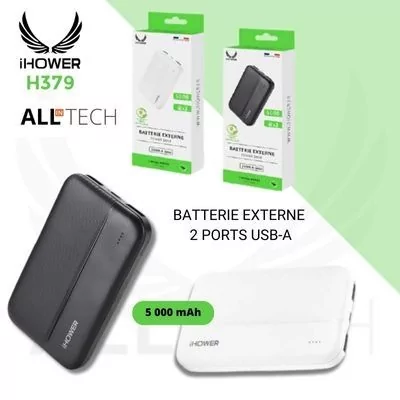 BATTERIE EXTERNE - 2 Ports USB-A - IHOWER H379 - 5 000 mAh - NOIR et BLANC - BLISTER - allintech.fr