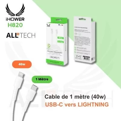 Câble IHOWER 40w - USB-C vers USB-C - IHOWER H820 blanc