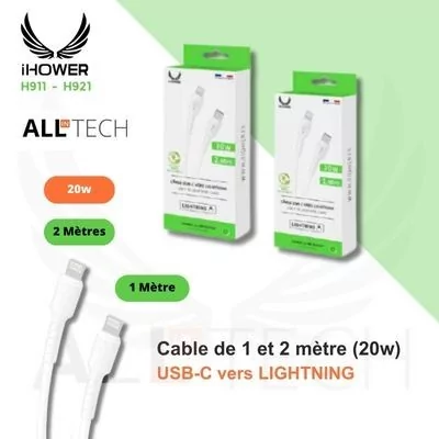 Câble IHOWER 20w - USB-C vers LIGHTNING - IHOWER H911 - H921 - ALLITECH - 1M - 2M