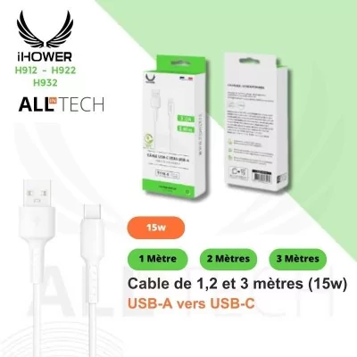 Câble IHOWER 20w - USB-C vers LIGHTNING - IHOWER H912 - H922 - H932 - 2 metres - allintech.fr - image pack