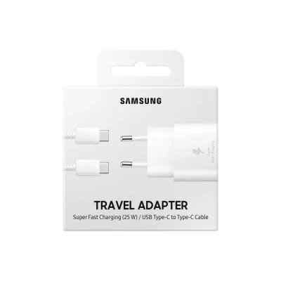 Chargeur secteur 25W + 1 cable USB-C vers USB-C - SAMSUNG EP-TA800 - allintech.fr - blanc