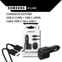Chargeur voiture Dual Port USB-A (15W) + USB-C (45W) + Cable USB-C vers USB-C - SAMSUNG EP-L5300 - allintech.fr - noir