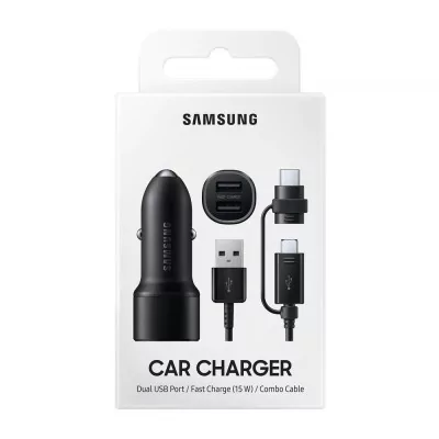 Chargeur voiture Dual Port USB-A (15W) + Cable USB-A vers MICRO-USB +USB-C - SAMSUNG EP-L1100 - allintech.fr